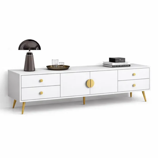 Meuble TV Moderne Blanc & Doré – Style Élégant