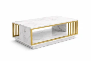 Table Basse Marbre Blanc & Doré – Style Luxe Moderne