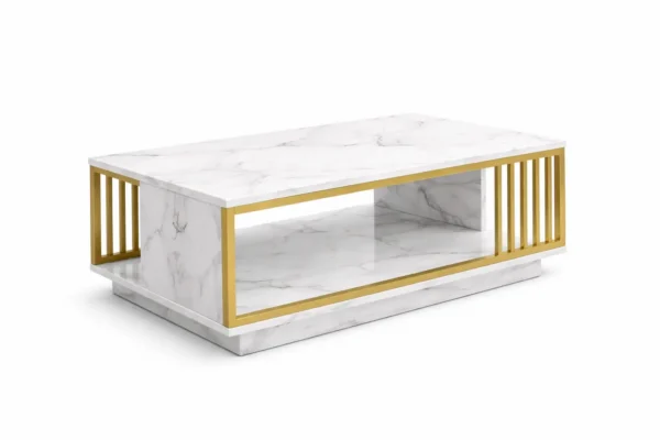 Table Basse Marbre Blanc & Doré – Style Luxe Moderne