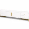Meuble TV Luxe Blanc & Or – Design Rainuré Élégant