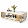 Table Basse Marbre Blanc & Doré – Style Luxe Moderne