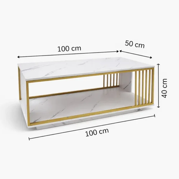Table Basse Marbre Blanc & Doré – Style Luxe Moderne