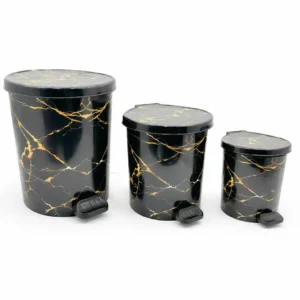 Lot de 3 Poubelles à Pédale – Noir Marbre Doré Premium