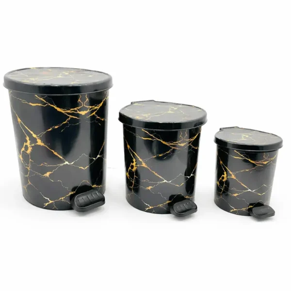 Lot de 3 Poubelles à Pédale – Noir Marbre Doré Premium Lot de 3 Poubelles à Pédale – Noir Marbre Doré Premium