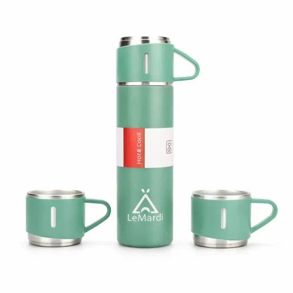 Thermos vert menthe 500ML + 2 Gobelets Assortis (3PCS) Thermos vert menthe 500ML + 2 Gobelets Assortis (3PCS)