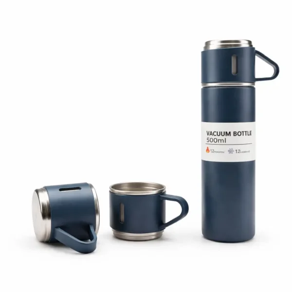 Thermos Bleu Marine 500ML + 2 Gobelets Assortis (3PCS)