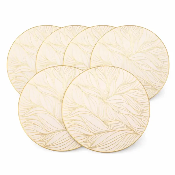 Lot de 6 Assiettes Plates Design Doré Élégant
