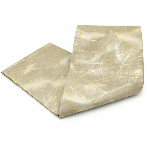 Nappe de Table 1M83 – Beige Doré Motif Plume