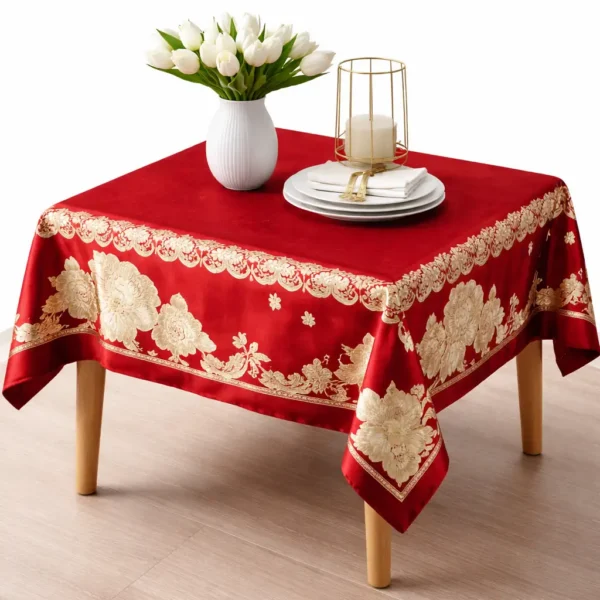 Nappe de Table 1M83 – Rouge & Or Prestige Nappe de Table 1M83 – Rouge & Or Prestige