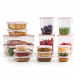 Lot de 17 Boîtes de Conservation Hermétiques – Couvercle Rose