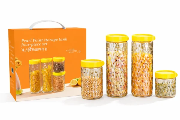 Set de Bocaux de Rangement en Verre – 4 Pièces