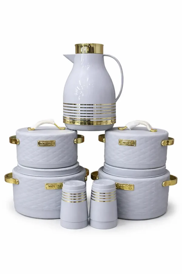 Ensemble Isotherme Luxe 9 Pièces – Gris Clair & Doré