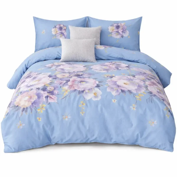 parure de lit florale bleu ciel 3 pièces