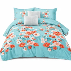 parure de lit florale bleu turquoise 3 pièces