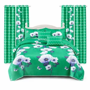 ensemble 6PCS literie et rideaux au design floral raffiné