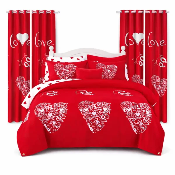 ensemble 6PCS literie et rideaux au design “Love” élégant et captivant ensemble 6PCS literie et rideaux au design “Love” élégant et captivant