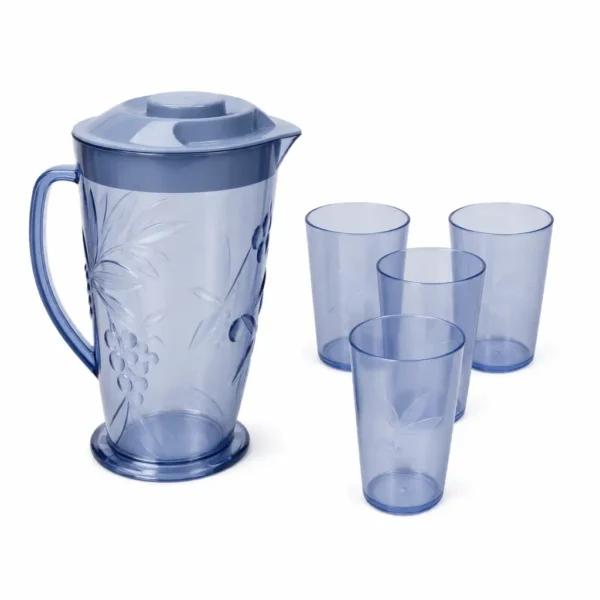 ensemble pichet + 4 verres au design bleu transparent