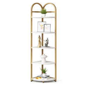Étagère d’Angle Design Dorée 5 Niveaux Élégante Étagère d’Angle Design Dorée 5 Niveaux Élégante