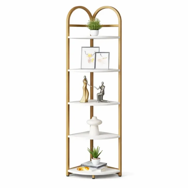 Étagère d’Angle Design Dorée 5 Niveaux Élégante