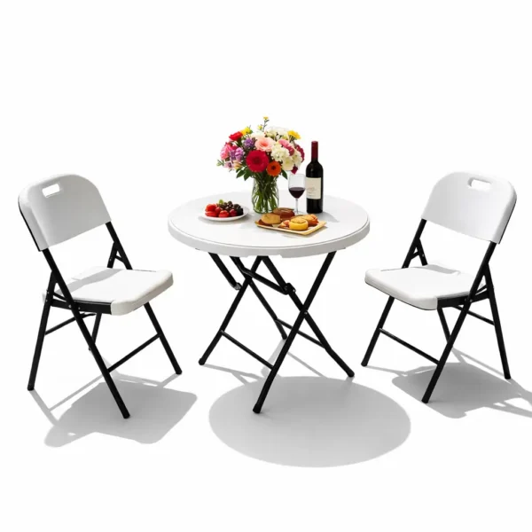 Ensemble Table Ronde + 2 Chaises Pliantes
