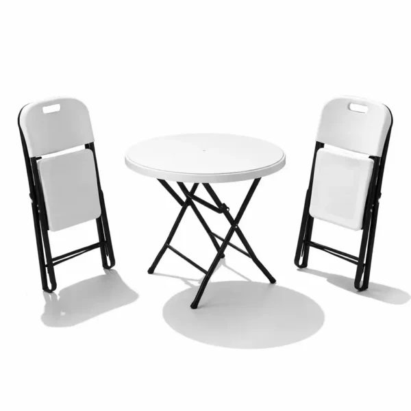 Ensemble Table Ronde + 2 Chaises Pliantes