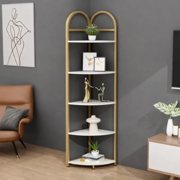 Étagère d’Angle Design Dorée 5 Niveaux Élégante