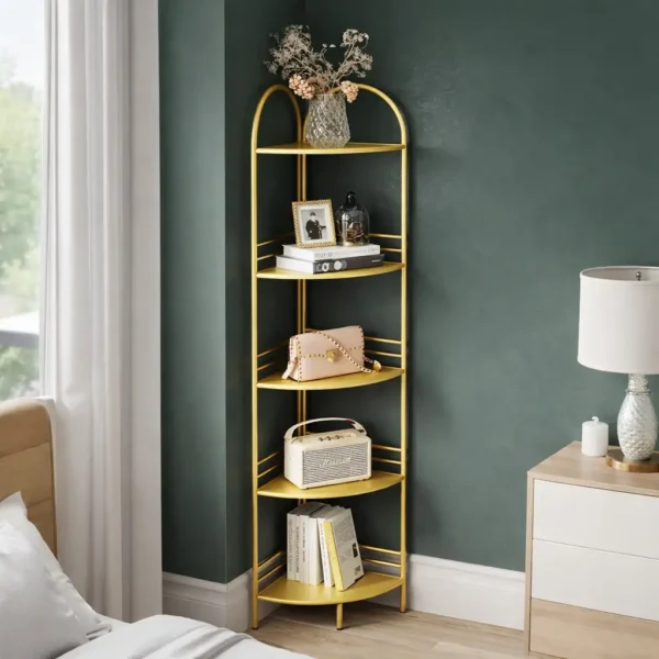 Étagère d’Angle Luxe Dorée 5 Niveaux