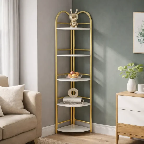 Étagère d’Angle Design 5 Niveaux Dorée
