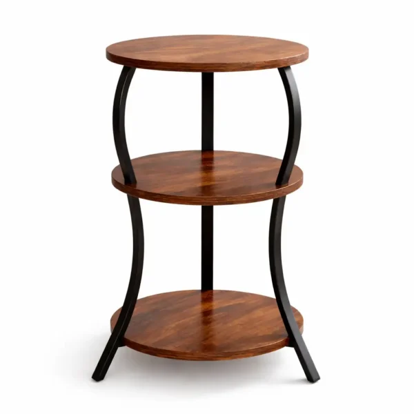 Table d’Appoint 3 Niveaux – Bois & Métal Élégant