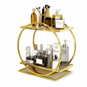 Organiseur cosmétique luxe doré à 2 niveaux