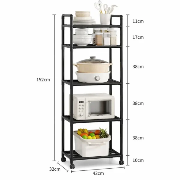 MaxiSpace Rack™ – Étagère Cuisine 5 Niveaux avec Roues