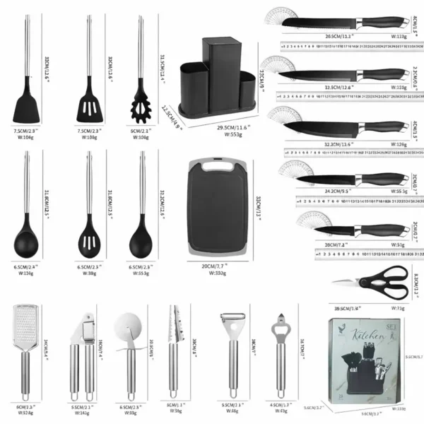 Set Ustensiles de Cuisine Premium Noir 20PCS