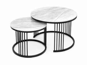 Table Basse Gigogne Marbre & Métal Noir – Design Moderne
