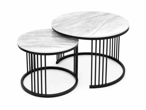 Table Basse Gigogne Marbre & Métal Noir – Design Moderne Table Basse Gigogne Marbre & Métal Noir – Design Moderne