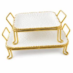 Duo de Présentoirs en Porcelaine Blanche et Dorée Duo de Présentoirs en Porcelaine Blanche et Dorée
