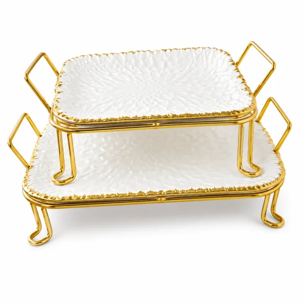 Duo de Présentoirs en Porcelaine Blanche et Dorée