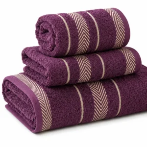 Set de Serviettes en Coton Prune Élégance – 3 Pièces