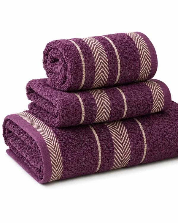 Set de Serviettes en Coton Prune Élégance – 3 Pièces