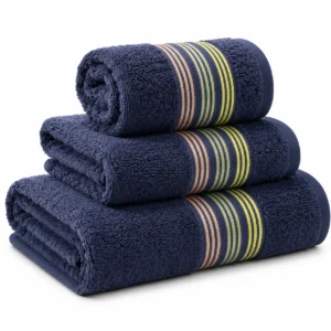 Set de Serviettes en Coton Bleu Ardoise – 3 Pièces