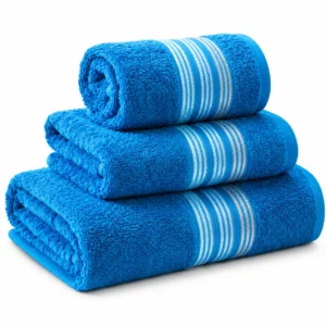 Set de Serviettes en Coton Bleu Azur – 3 Pièces