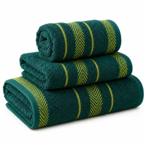 Set de Serviettes en Coton Vert Émeraude – 3 Pièces