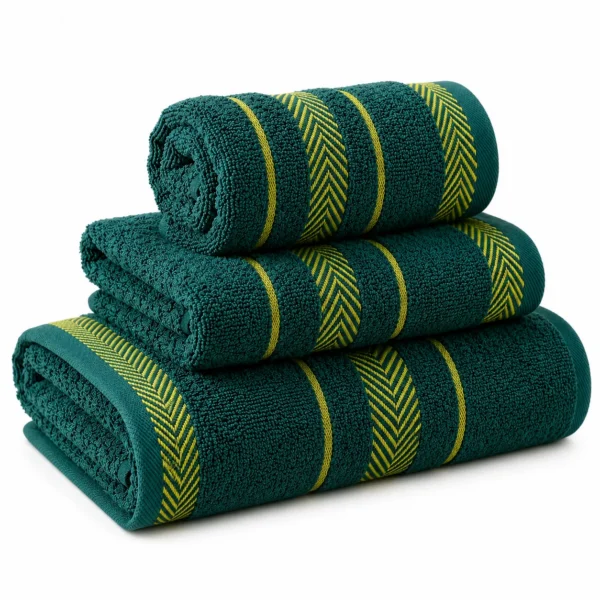 Set de Serviettes en Coton Vert Émeraude – 3 Pièces