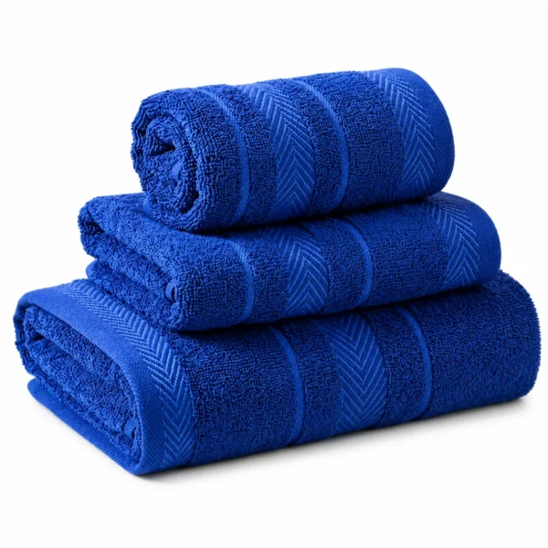 Set de Serviettes en Coton Bleu Royal – 3 Pièces
