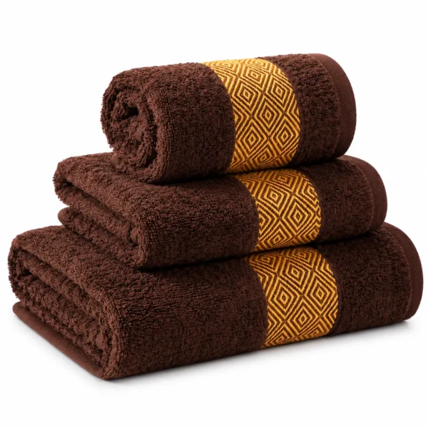 Set de Serviettes en Coton Chocolat Doré – 3 Pièces