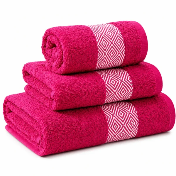 Set de Serviettes en Coton Rose Fuchsia – 3 Pièces