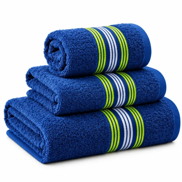 Set de Serviettes en Coton Bleu Énergie – 3 Pièces
