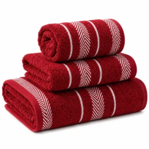 Set de Serviettes en Coton Rouge Rubis – 3 Pièces