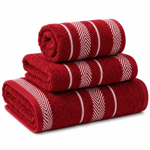 Set de Serviettes en Coton Rouge Rubis – 3 Pièces