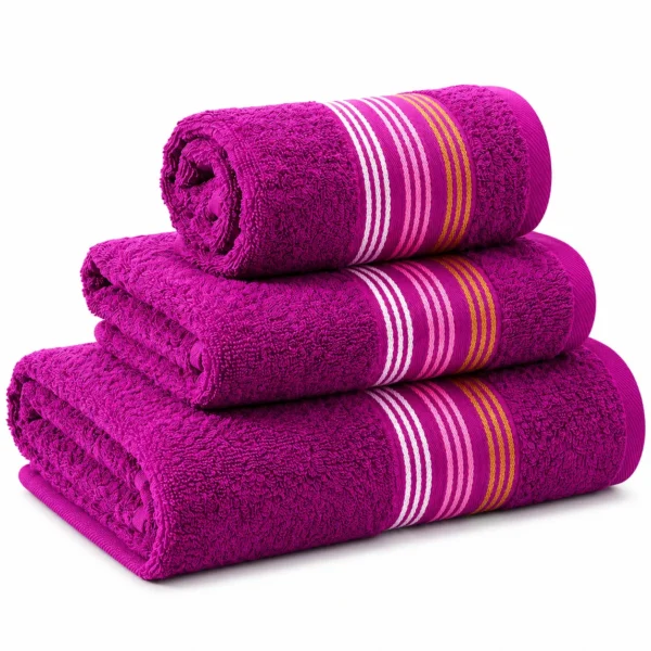 Set de Serviettes en Coton Violet Élégance – 3 Pièces