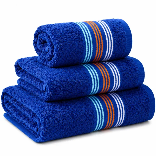 Set de Serviettes en Coton Bleu Horizon – 3 Pièces